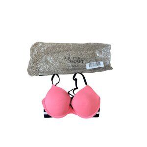 NWT Victoria Secret Size 34B Wear Everywhere Push Up Bra Peach/Neon Pink